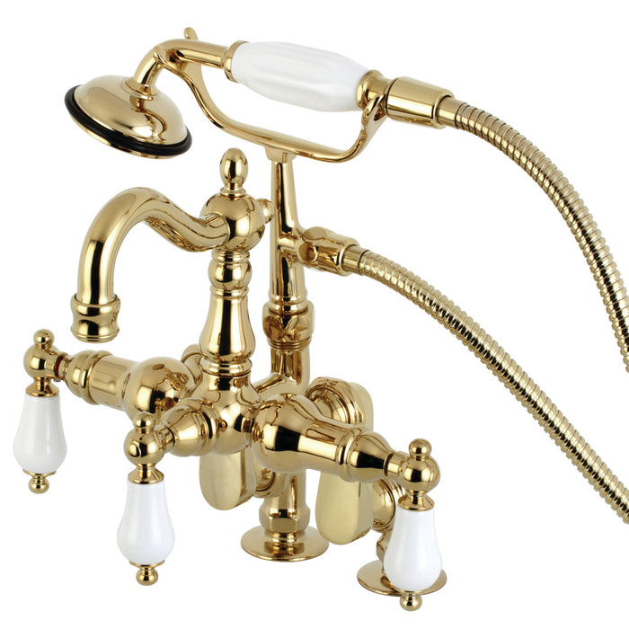 Kingston Heirloom CC6015T2 - Vintage Three-Handle 2-Hole Deck-Mount Clawfoot Tub Faucet with Hand Shower, Polished Brass