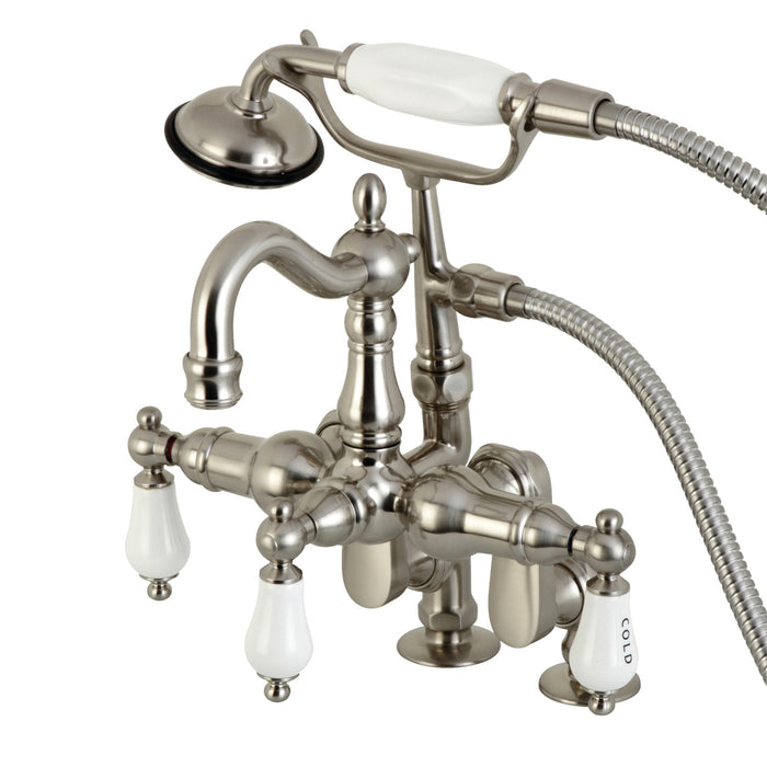 Vintage CC6017T8 Three-Handle 2-Hole Deck Mount Clawfoot Tub Faucet with Hand Shower, Brushed Nickel