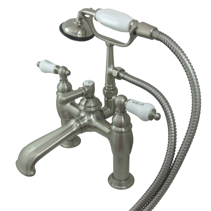 Vintage CC607T8 Three-Handle 2-Hole Deck Mount Clawfoot Tub Faucet with Hand Shower, Brushed Nickel