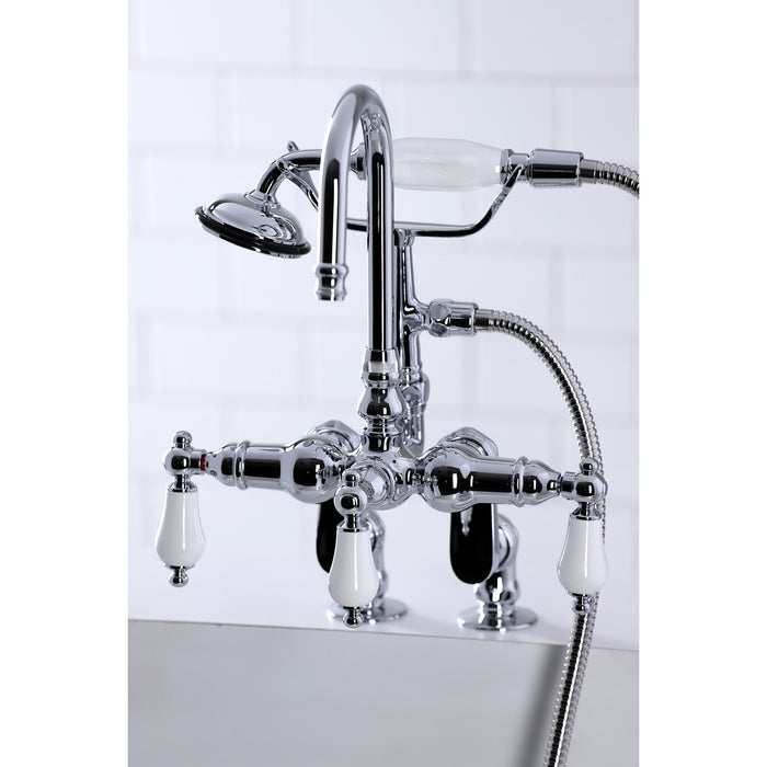 Vintage CC616T1 Three-Handle 2-Hole Deck Mount Clawfoot Tub Faucet with Hand Shower, Polished Chrome