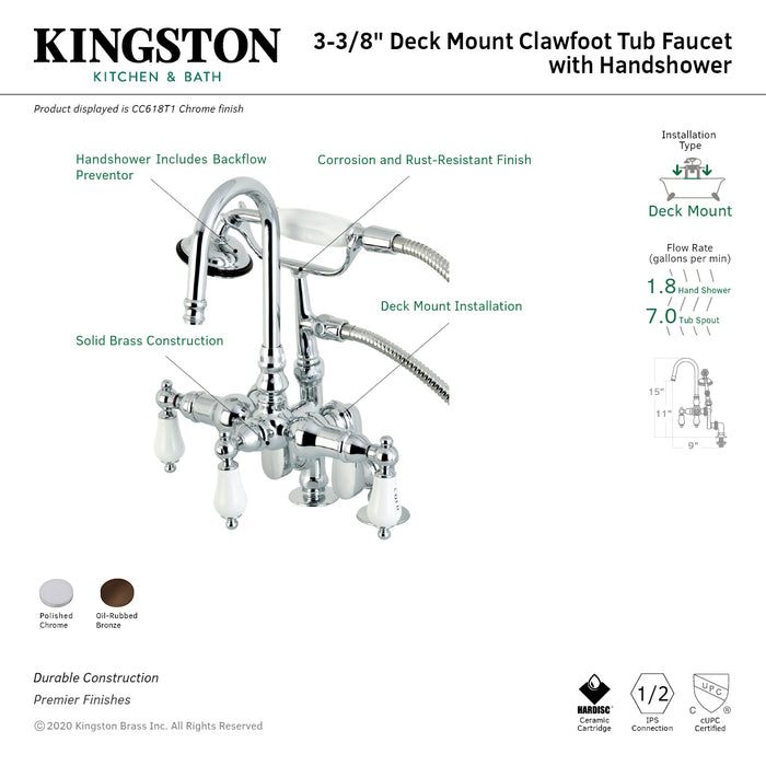 Vintage CC617T5 Three-Handle 2-Hole Deck Mount Clawfoot Tub Faucet with Hand Shower, Oil Rubbed Bronze