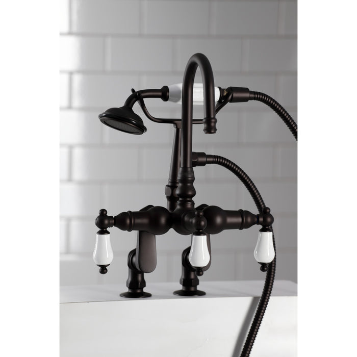 Vintage CC617T5 Three-Handle 2-Hole Deck Mount Clawfoot Tub Faucet with Hand Shower, Oil Rubbed Bronze
