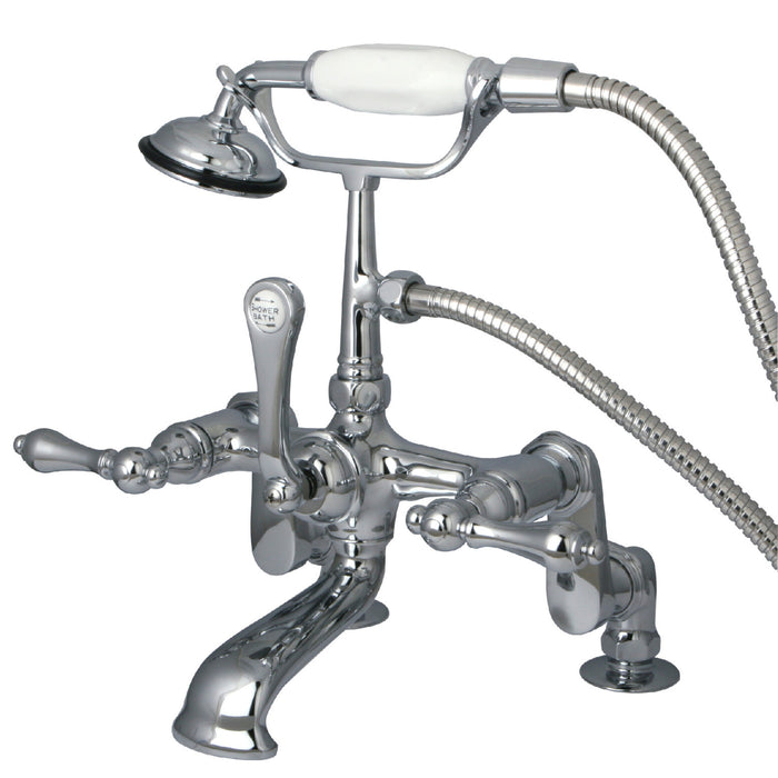 Kingston Heirloom CC652T1 - Vintage Three-Handle 2-Hole Deck-Mount Clawfoot Tub Faucet with Hand Shower, Polished Chrome