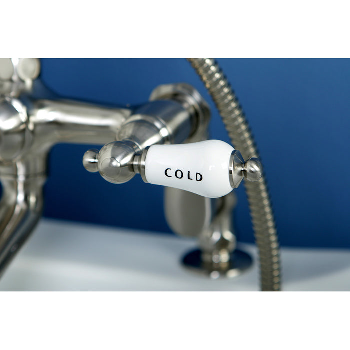 Kingston Heirloom CC653T8 - Vintage Three-Handle 2-Hole Deck-Mount Clawfoot Tub Faucet with Hand Shower, Brushed Nickel