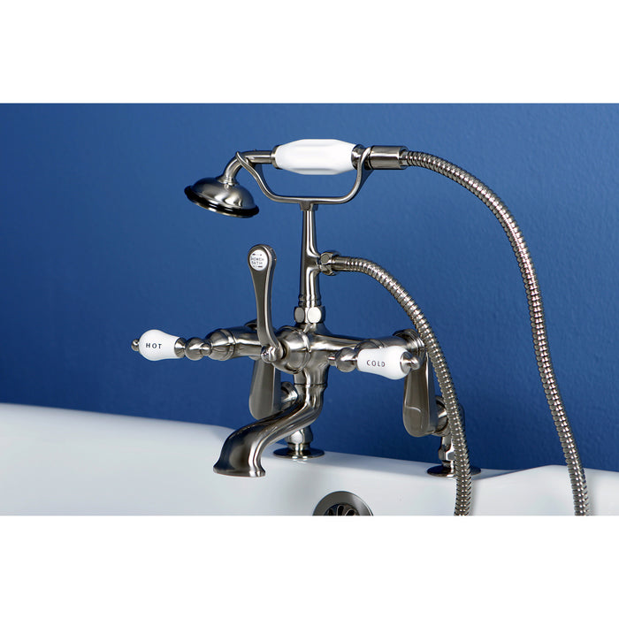 Vintage CC653T8 Three-Handle 2-Hole Deck Mount Clawfoot Tub Faucet with Hand Shower, Brushed Nickel