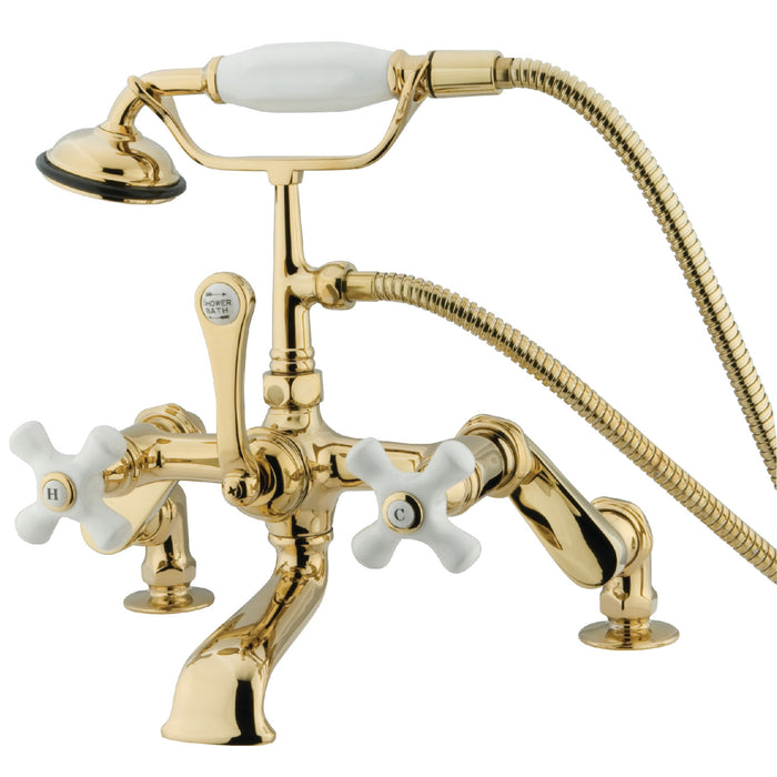 Vintage CC659T2 Three-Handle 2-Hole Deck Mount Clawfoot Tub Faucet with Hand Shower, Polished Brass