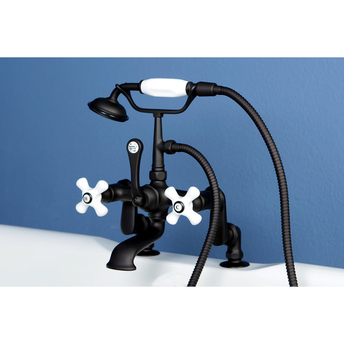 Kingston Heirloom CC659T5 - Vintage Three-Handle 2-Hole Deck-Mount Clawfoot Tub Faucet with Hand Shower, Oil Rubbed Bronze