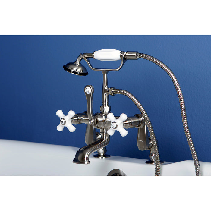 Vintage CC659T8 Three-Handle 2-Hole Deck Mount Clawfoot Tub Faucet with Hand Shower, Brushed Nickel