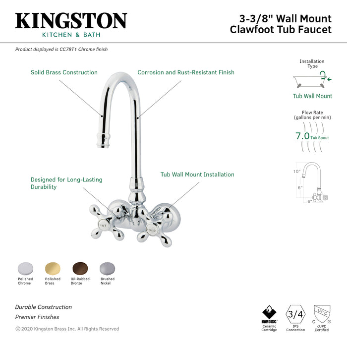 Vintage CC77T2 Two-Handle 2-Hole Tub Wall Mount Clawfoot Tub Faucet, Polished Brass
