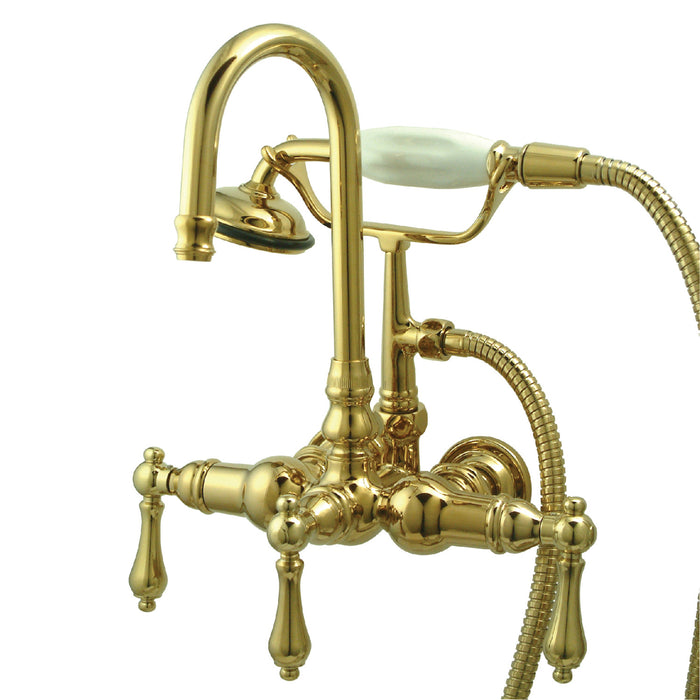 Kingston Heirloom CC7T2 - Vintage Three-Handle 2-Hole Tub Wall Mount Clawfoot Tub Faucet with Hand Shower, Polished Brass