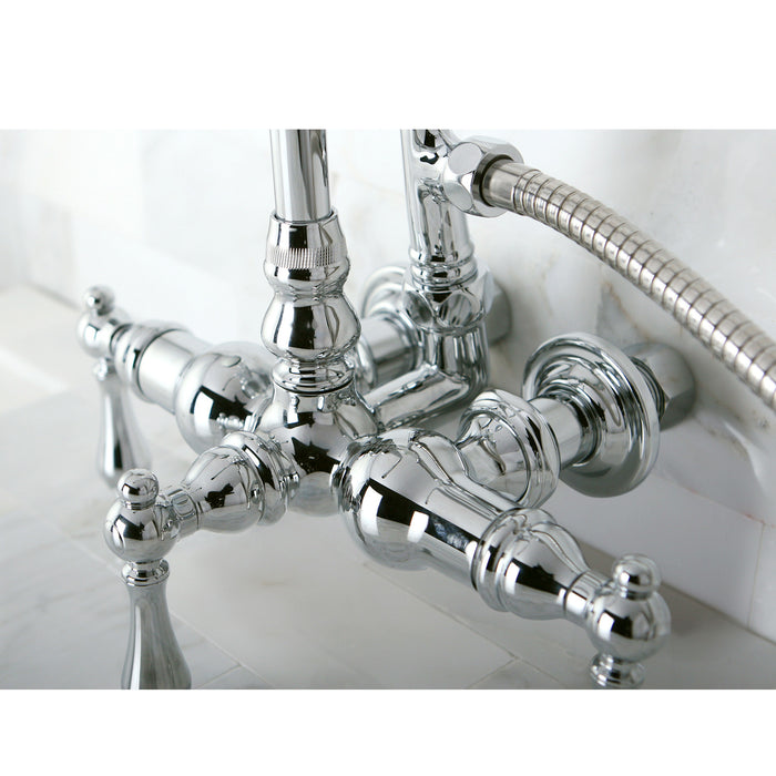 Vintage CC8T1 Three-Handle 2-Hole Tub Wall Mount Clawfoot Tub Faucet with Hand Shower, Polished Chrome