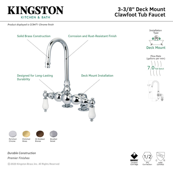Vintage CC93T5 Two-Handle 2-Hole Deck Mount Clawfoot Tub Faucet, Oil Rubbed Bronze