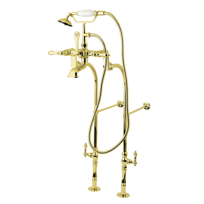 Vintage CCK103T2 Three-Handle 2-Hole Freestanding Clawfoot Tub Faucet Package with Supply Line and Stop Valve, Polished Brass