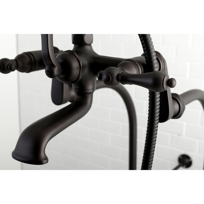 Kingston Heirloom CCK103T5 - Vintage Three-Handle 2-Hole Freestanding Clawfoot Tub Faucet Package with Supply Line and Hand Shower, Oil Rubbed Bronze