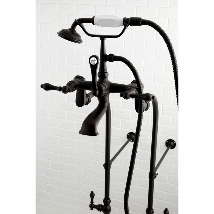 Kingston Heirloom CCK103T5 - Vintage Three-Handle 2-Hole Freestanding Clawfoot Tub Faucet Package with Supply Line and Hand Shower, Oil Rubbed Bronze