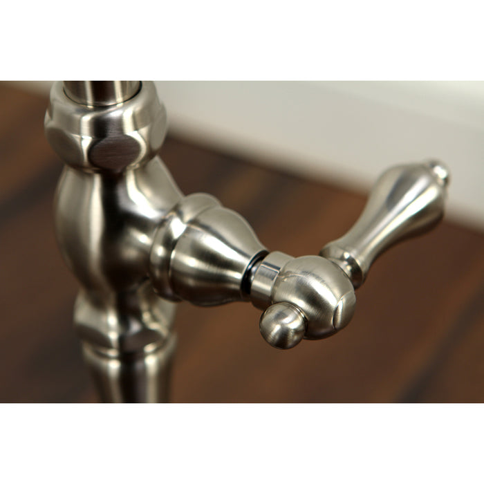 Kingston Heirloom CCK103T8 - Vintage Three-Handle 2-Hole Freestanding Clawfoot Tub Faucet Package with Supply Line and Hand Shower, Brushed Nickel