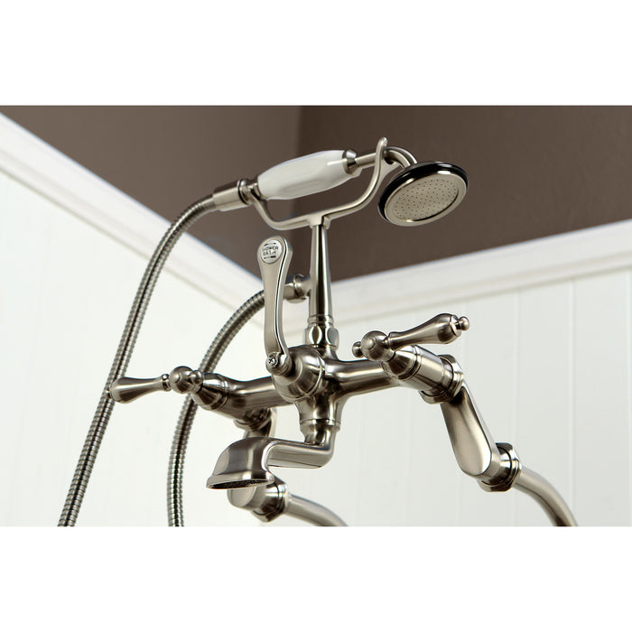 Kingston Heirloom CCK103T8 - Vintage Three-Handle 2-Hole Freestanding Clawfoot Tub Faucet Package with Supply Line and Hand Shower, Brushed Nickel