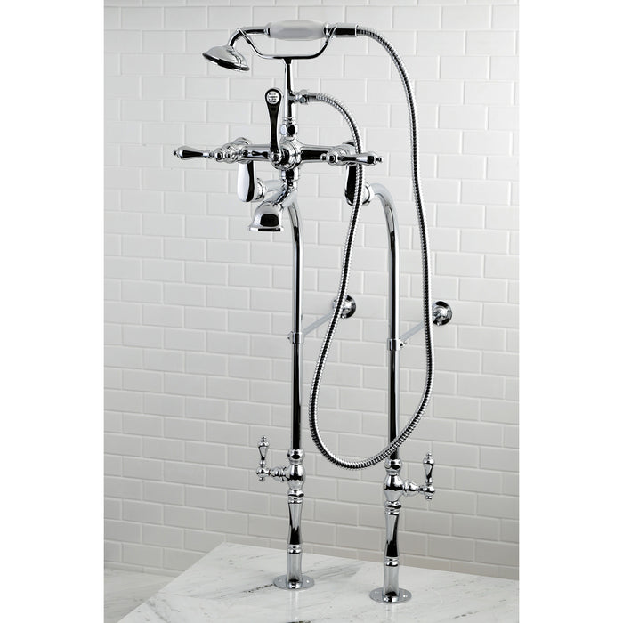 Vintage CCK104T1 Three-Handle 2-Hole Freestanding Clawfoot Tub Faucet Package with Supply Line and Stop Valve, Polished Chrome