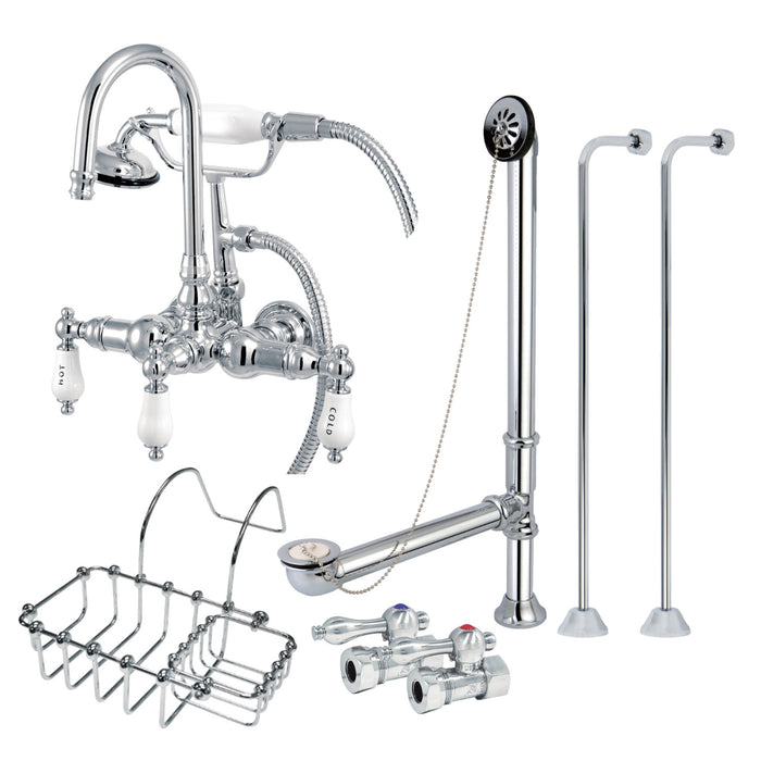 Vintage CCK10T1SS-SB Three-Handle 2-Hole Tub Wall Mount Clawfoot Tub Faucet Package with Supply Line, Polished Chrome