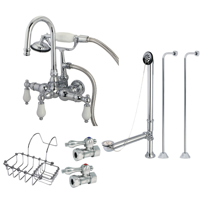 Vintage CCK12T1SS-SB Five-Handle 2-Hole Tub Wall Mount Clawfoot Tub Faucet Package with Supply Line, Polished Chrome