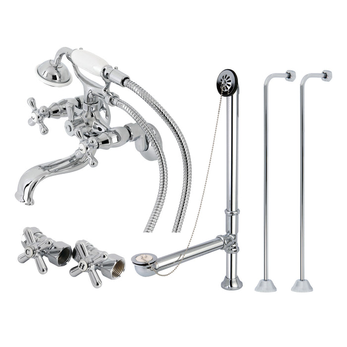 Vintage CCK225C Three-Handle 2-Hole Tub Wall Mount Clawfoot Tub Faucet Package with Supply Line and Tub Drain, Polished Chrome