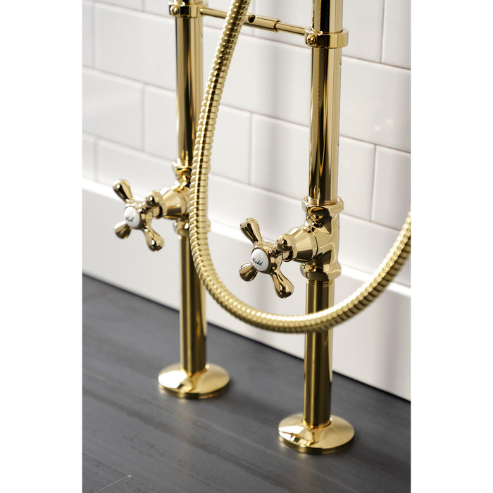 Kingston CCK226K2 Three-Handle 2-Hole Freestanding Clawfoot Tub Faucet Package with Supply Line and Stop Valve, Polished Brass