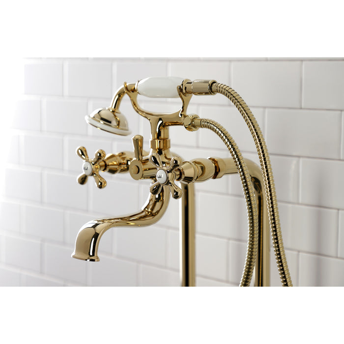 Kingston Heirloom CCK226K2 - Kingston Three-Handle 2-Hole Freestanding Clawfoot Tub Faucet Package with Supply Line and Stop Valve, Polished Brass