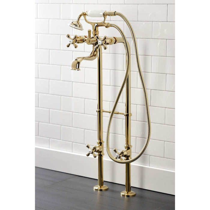Kingston Heirloom CCK226K2 - Kingston Three-Handle 2-Hole Freestanding Clawfoot Tub Faucet Package with Supply Line and Stop Valve, Polished Brass