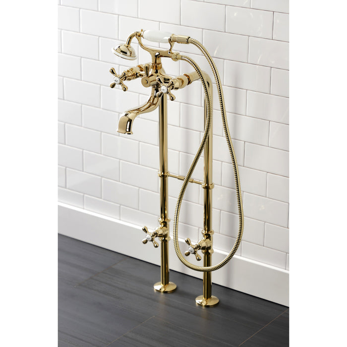 Kingston Heirloom CCK226K2 - Kingston Three-Handle 2-Hole Freestanding Clawfoot Tub Faucet Package with Supply Line and Stop Valve, Polished Brass