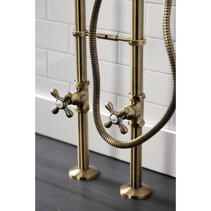 Kingston CCK226K3 Three-Handle 2-Hole Freestanding Clawfoot Tub Faucet Package with Supply Line and Stop Valve, Antique Brass