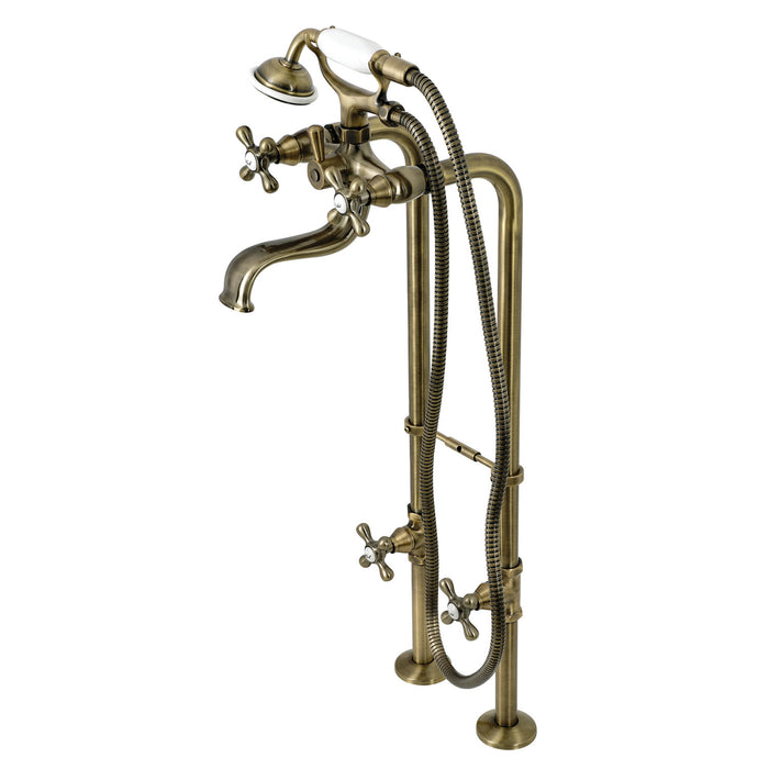 Kingston CCK226K3 Three-Handle 2-Hole Freestanding Clawfoot Tub Faucet Package with Supply Line and Stop Valve, Antique Brass