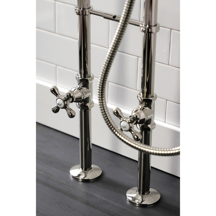 Kingston CCK226K6 Three-Handle 2-Hole Freestanding Clawfoot Tub Faucet Package with Supply Line and Stop Valve, Polished Nickel