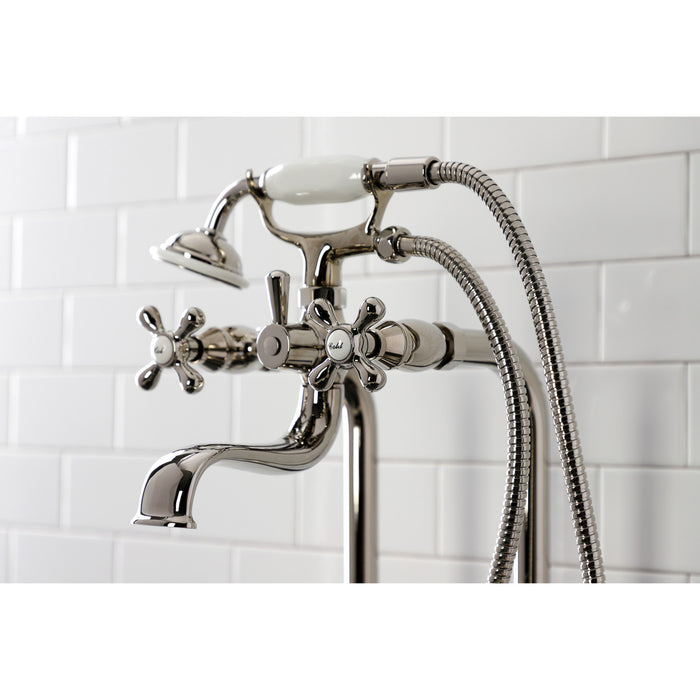 Kingston CCK226K6 Three-Handle 2-Hole Freestanding Clawfoot Tub Faucet Package with Supply Line and Stop Valve, Polished Nickel