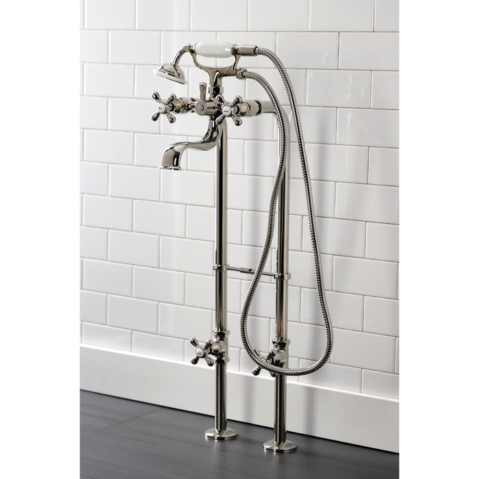 Kingston Heirloom CCK226K6 - Kingston Three-Handle 2-Hole Freestanding Clawfoot Tub Faucet Package with Supply Line and Stop Valve, Polished Nickel