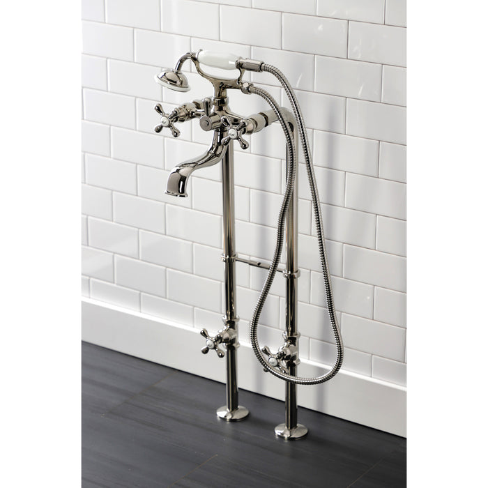 Kingston Heirloom CCK226K6 - Kingston Three-Handle 2-Hole Freestanding Clawfoot Tub Faucet Package with Supply Line and Stop Valve, Polished Nickel