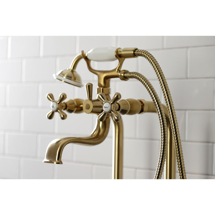 Kingston CCK226K7 Three-Handle 2-Hole Freestanding Clawfoot Tub Faucet Package with Supply Line and Stop Valve, Brushed Brass