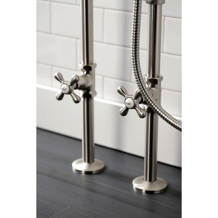 Kingston CCK226K8 Three-Handle 2-Hole Freestanding Clawfoot Tub Faucet Package with Supply Line and Stop Valve, Brushed Nickel
