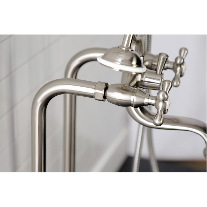 Kingston CCK226K8 Three-Handle 2-Hole Freestanding Clawfoot Tub Faucet Package with Supply Line and Stop Valve, Brushed Nickel