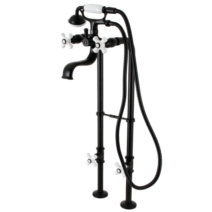Kingston CCK226PXK0 Three-Handle 2-Hole Freestanding Clawfoot Tub Faucet Package with Supply Line and Stop Valve, Matte Black