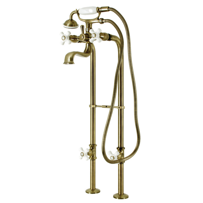 Kingston Heirloom CCK226PXK3 - Kingston Three-Handle 2-Hole Freestanding Clawfoot Tub Faucet Package with Supply Line and Stop Valve, Antique Brass