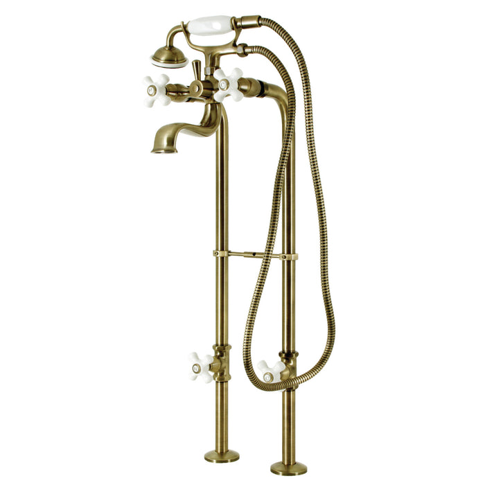 Kingston CCK226PXK3 Three-Handle 2-Hole Freestanding Clawfoot Tub Faucet Package with Supply Line and Stop Valve, Antique Brass