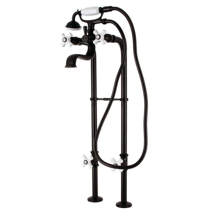 Kingston CCK226PXK5 Three-Handle 2-Hole Freestanding Clawfoot Tub Faucet Package with Supply Line and Stop Valve, Oil Rubbed Bronze