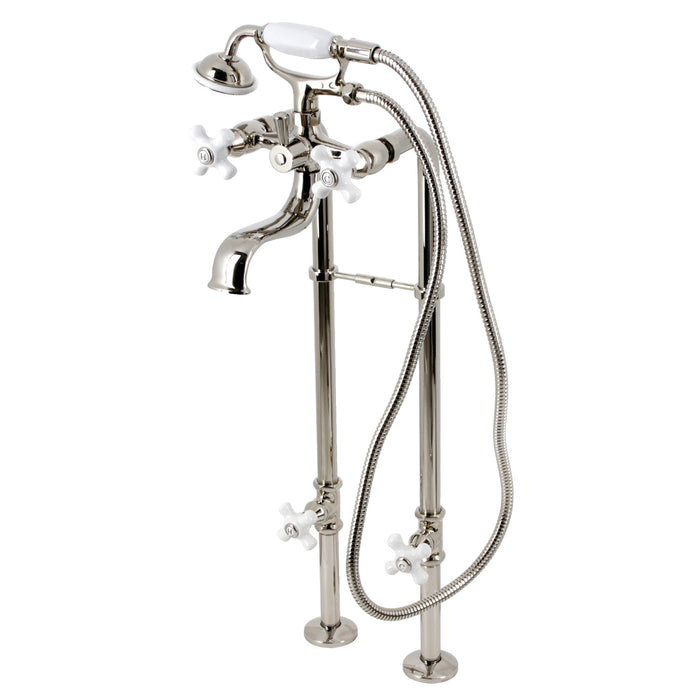 Kingston CCK226PXK6 Three-Handle 2-Hole Freestanding Clawfoot Tub Faucet Package with Supply Line and Stop Valve, Polished Nickel