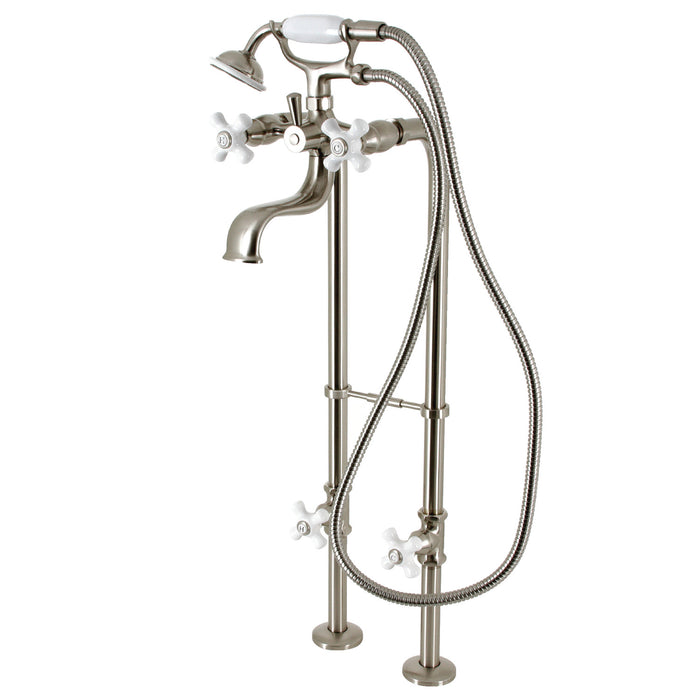 Kingston CCK226PXK8 Three-Handle 2-Hole Freestanding Clawfoot Tub Faucet Package with Supply Line and Stop Valve, Brushed Nickel