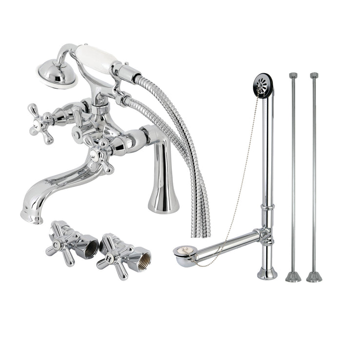 Vintage CCK228C Three-Handle 2-Hole Deck Mount Clawfoot Tub Faucet Package with Supply Line and Tub Drain, Polished Chrome