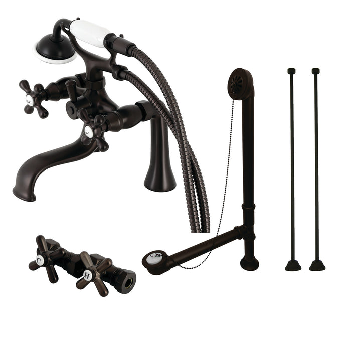 Vintage CCK228ORB Three-Handle 2-Hole Deck Mount Clawfoot Tub Faucet Package with Supply Line and Tub Drain, Oil Rubbed Bronze