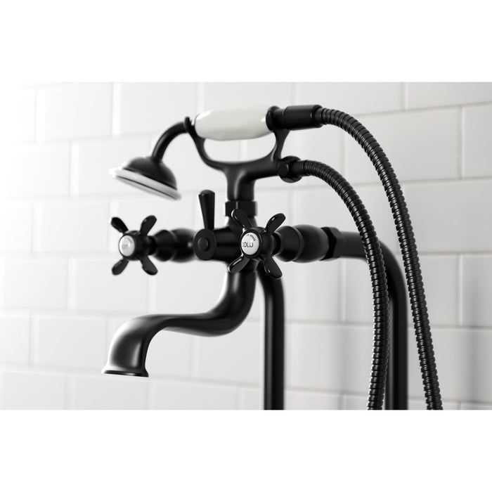 Essex CCK246K0 Three-Handle 2-Hole Freestanding Clawfoot Tub Faucet Package with Supply Line and Stop Valve, Matte Black