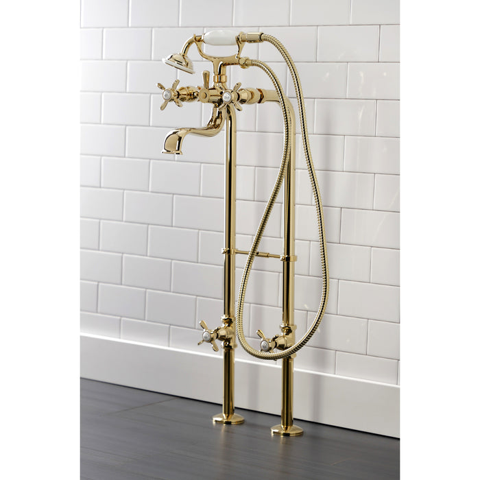 Essex CCK246K2 Three-Handle 2-Hole Freestanding Clawfoot Tub Faucet Package with Supply Line and Stop Valve, Polished Brass