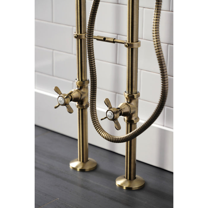 Kingston Heirloom CCK246K3 - Essex Three-Handle 2-Hole Freestanding Clawfoot Tub Faucet Package with Supply Line and Stop Valve, Antique Brass