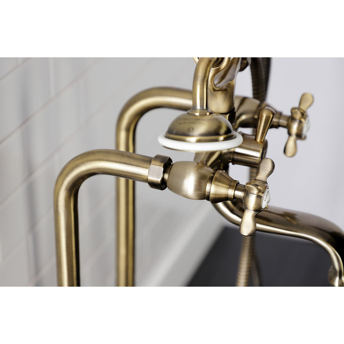 Kingston Heirloom CCK246K3 - Essex Three-Handle 2-Hole Freestanding Clawfoot Tub Faucet Package with Supply Line and Stop Valve, Antique Brass